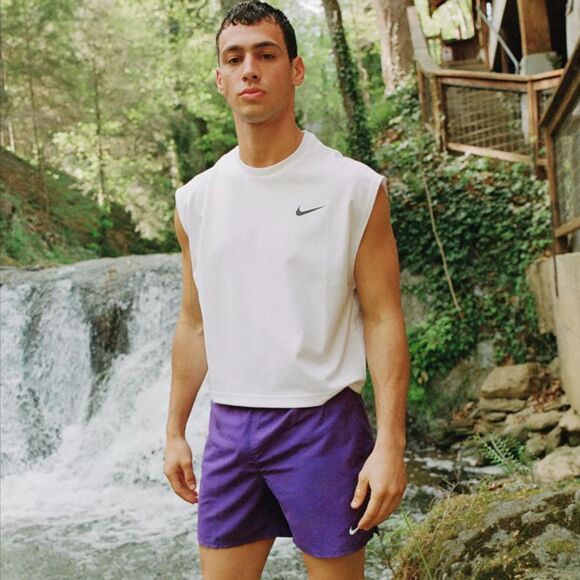 NIKE SWIM Mesh Crop Tank Top Men's S White Tee Urban Outfitters Exclusive NWT - Picture 1 of 10